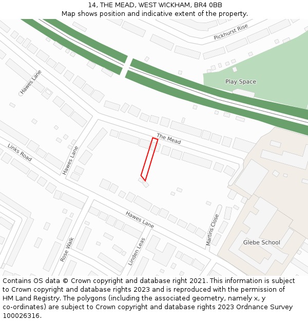 14, THE MEAD, WEST WICKHAM, BR4 0BB: Location map and indicative extent of plot