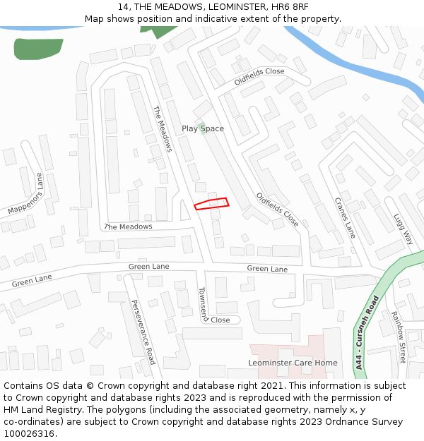 14, THE MEADOWS, LEOMINSTER, HR6 8RF: Location map and indicative extent of plot