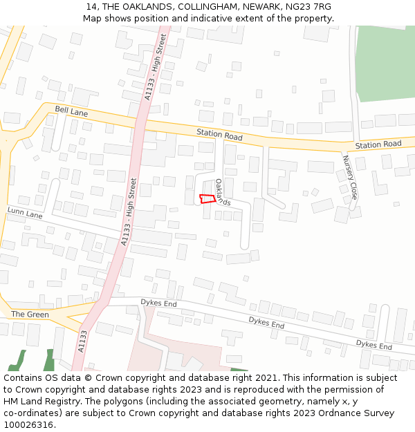 14, THE OAKLANDS, COLLINGHAM, NEWARK, NG23 7RG: Location map and indicative extent of plot