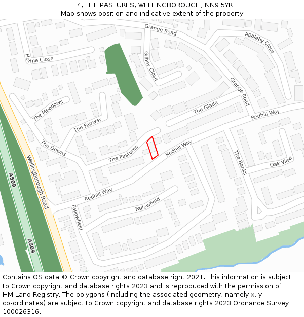 14, THE PASTURES, WELLINGBOROUGH, NN9 5YR: Location map and indicative extent of plot