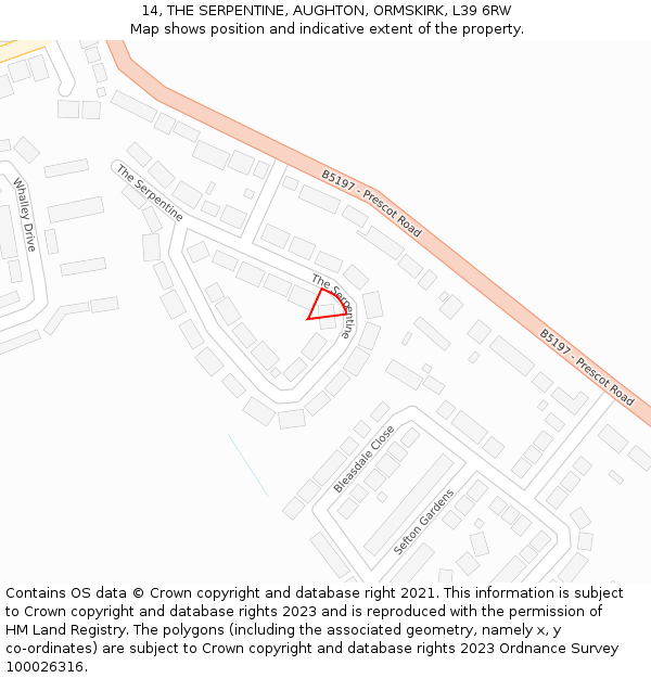 14, THE SERPENTINE, AUGHTON, ORMSKIRK, L39 6RW: Location map and indicative extent of plot