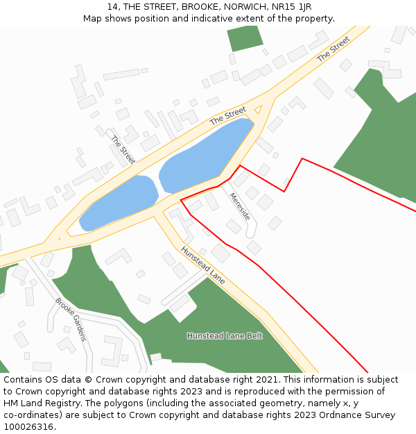 14, THE STREET, BROOKE, NORWICH, NR15 1JR: Location map and indicative extent of plot