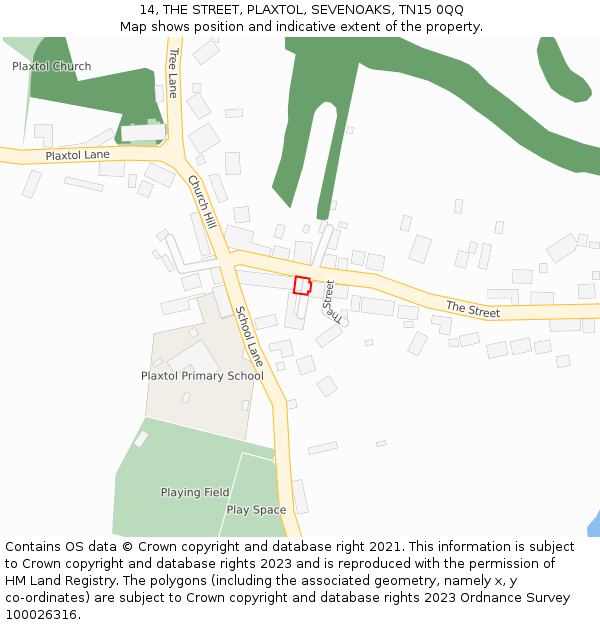 14, THE STREET, PLAXTOL, SEVENOAKS, TN15 0QQ: Location map and indicative extent of plot