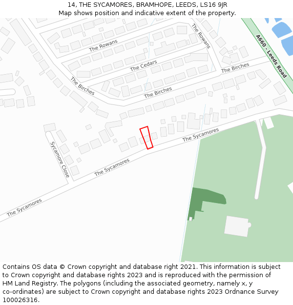 14, THE SYCAMORES, BRAMHOPE, LEEDS, LS16 9JR: Location map and indicative extent of plot