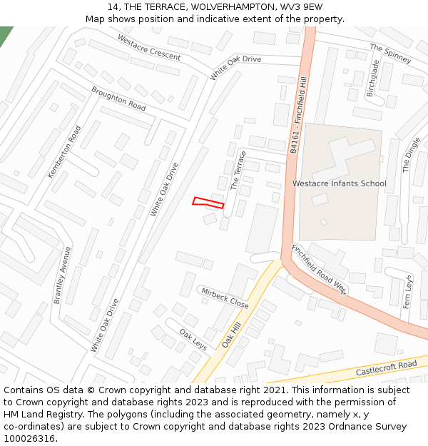 14, THE TERRACE, WOLVERHAMPTON, WV3 9EW: Location map and indicative extent of plot