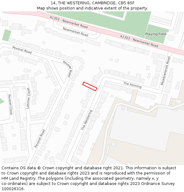 14, THE WESTERING, CAMBRIDGE, CB5 8SF: Location map and indicative extent of plot