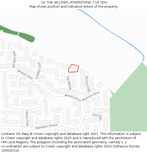 14, THE WILLOWS, ATHERSTONE, CV9 3DH: Location map and indicative extent of plot