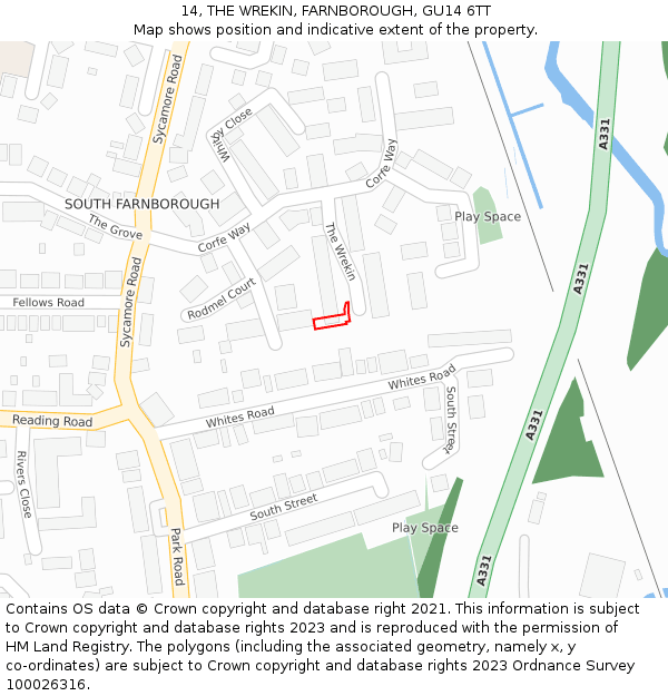 14, THE WREKIN, FARNBOROUGH, GU14 6TT: Location map and indicative extent of plot