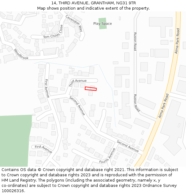 14, THIRD AVENUE, GRANTHAM, NG31 9TR: Location map and indicative extent of plot