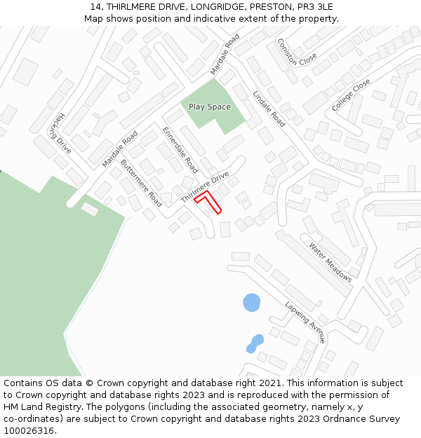 14, THIRLMERE DRIVE, LONGRIDGE, PRESTON, PR3 3LE: Location map and indicative extent of plot