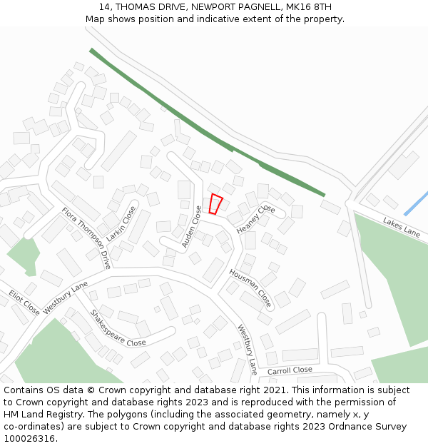 14, THOMAS DRIVE, NEWPORT PAGNELL, MK16 8TH: Location map and indicative extent of plot