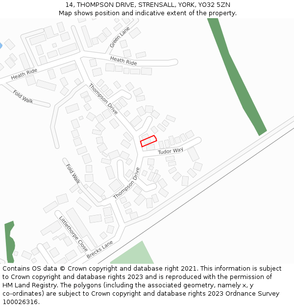 14, THOMPSON DRIVE, STRENSALL, YORK, YO32 5ZN: Location map and indicative extent of plot