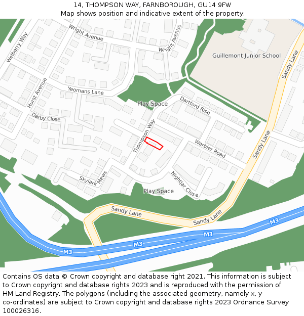 14, THOMPSON WAY, FARNBOROUGH, GU14 9FW: Location map and indicative extent of plot