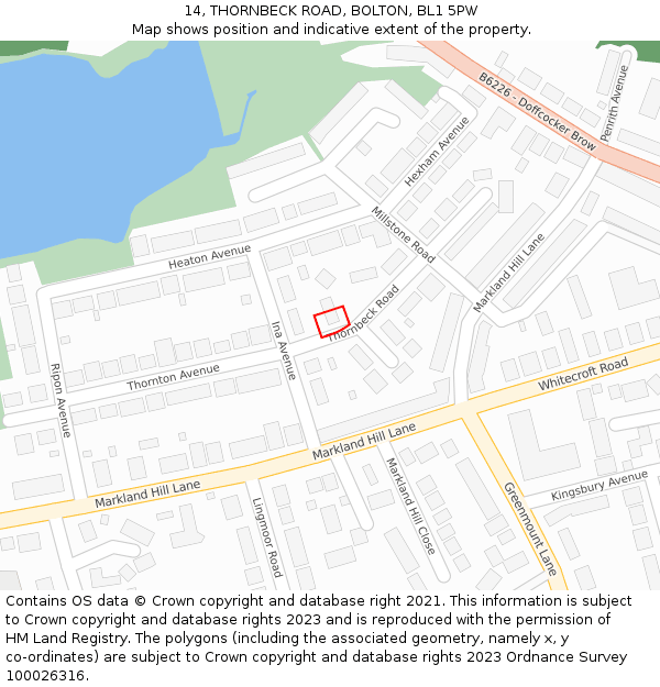 14, THORNBECK ROAD, BOLTON, BL1 5PW: Location map and indicative extent of plot