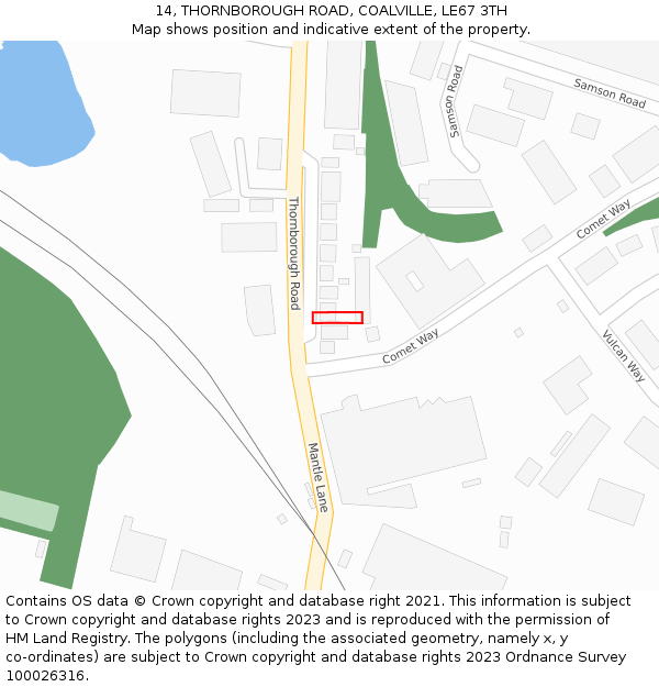 14, THORNBOROUGH ROAD, COALVILLE, LE67 3TH: Location map and indicative extent of plot