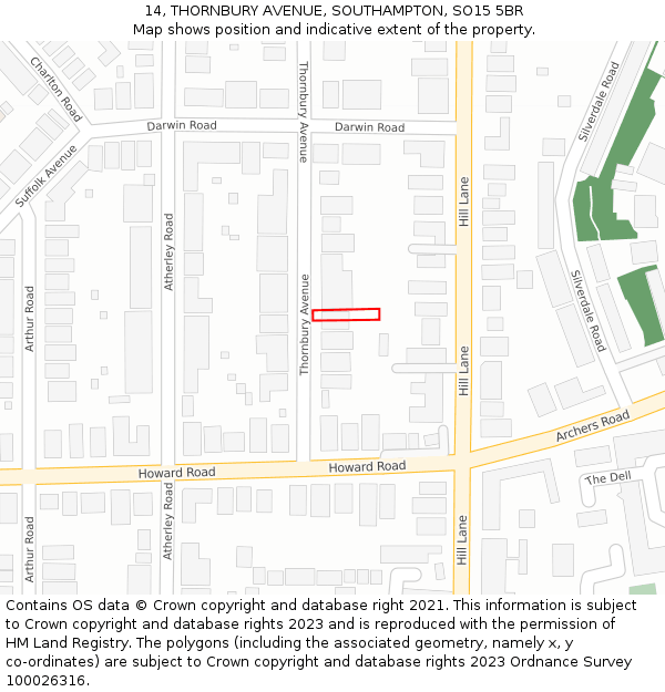 14, THORNBURY AVENUE, SOUTHAMPTON, SO15 5BR: Location map and indicative extent of plot