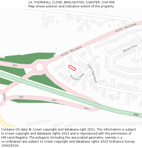 14, THORNHILL CLOSE, BROUGHTON, CHESTER, CH4 0FB: Location map and indicative extent of plot