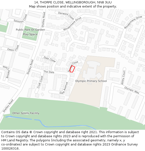 14, THORPE CLOSE, WELLINGBOROUGH, NN8 3UU: Location map and indicative extent of plot