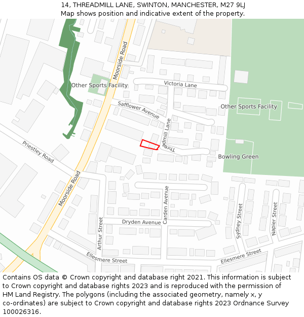 14, THREADMILL LANE, SWINTON, MANCHESTER, M27 9LJ: Location map and indicative extent of plot