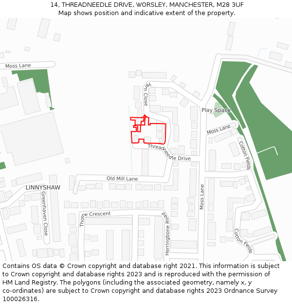 14, THREADNEEDLE DRIVE, WORSLEY, MANCHESTER, M28 3UF: Location map and indicative extent of plot