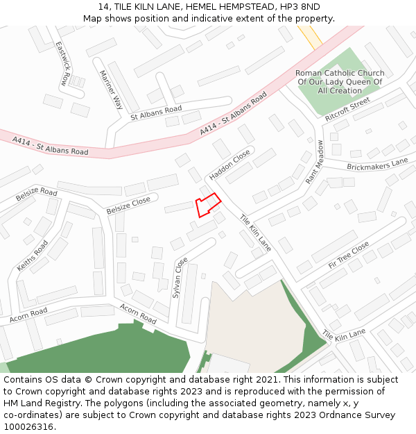 14, TILE KILN LANE, HEMEL HEMPSTEAD, HP3 8ND: Location map and indicative extent of plot