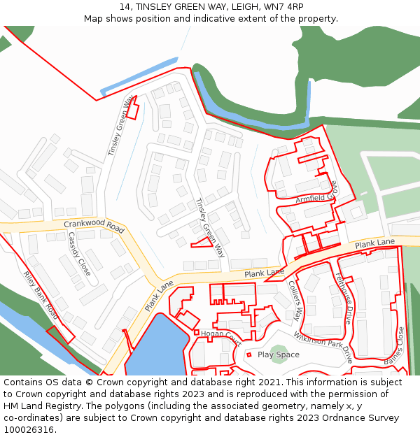 14, TINSLEY GREEN WAY, LEIGH, WN7 4RP: Location map and indicative extent of plot