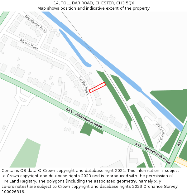 14, TOLL BAR ROAD, CHESTER, CH3 5QX: Location map and indicative extent of plot