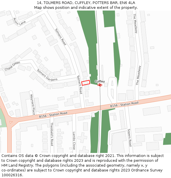 14, TOLMERS ROAD, CUFFLEY, POTTERS BAR, EN6 4LA: Location map and indicative extent of plot