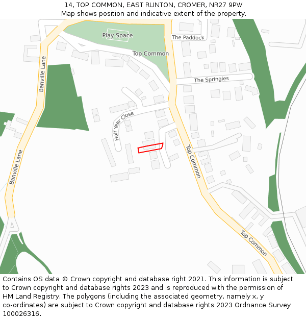 14, TOP COMMON, EAST RUNTON, CROMER, NR27 9PW: Location map and indicative extent of plot