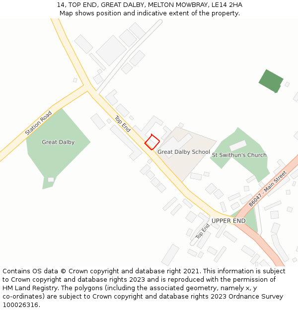 14, TOP END, GREAT DALBY, MELTON MOWBRAY, LE14 2HA: Location map and indicative extent of plot