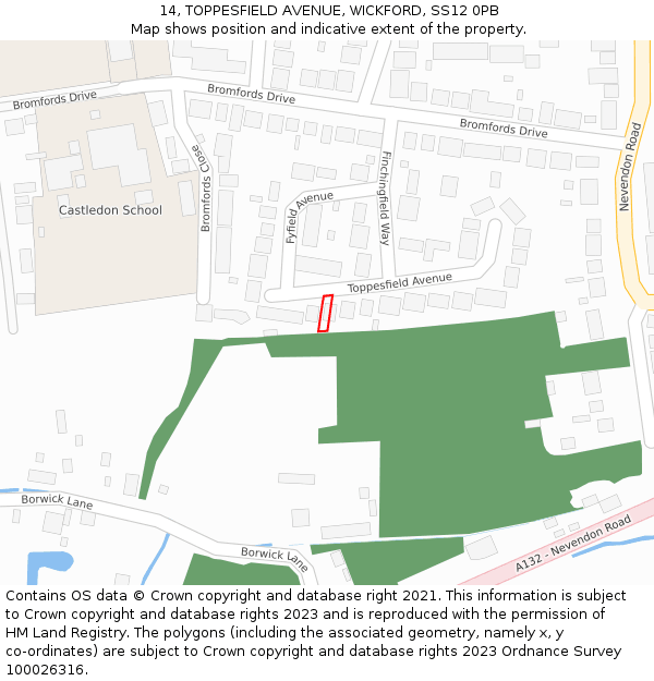 14, TOPPESFIELD AVENUE, WICKFORD, SS12 0PB: Location map and indicative extent of plot