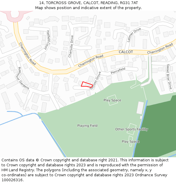 14, TORCROSS GROVE, CALCOT, READING, RG31 7AT: Location map and indicative extent of plot