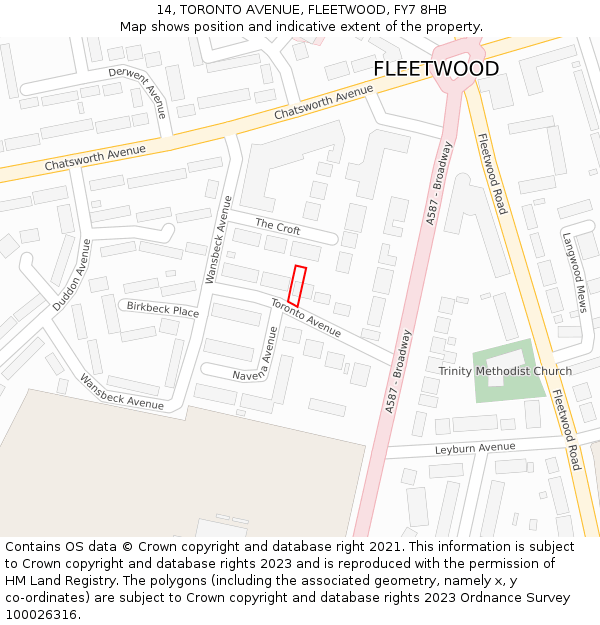 14, TORONTO AVENUE, FLEETWOOD, FY7 8HB: Location map and indicative extent of plot