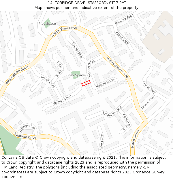 14, TORRIDGE DRIVE, STAFFORD, ST17 9AT: Location map and indicative extent of plot