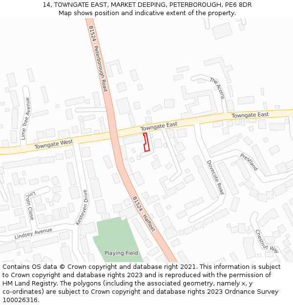 14, TOWNGATE EAST, MARKET DEEPING, PETERBOROUGH, PE6 8DR: Location map and indicative extent of plot