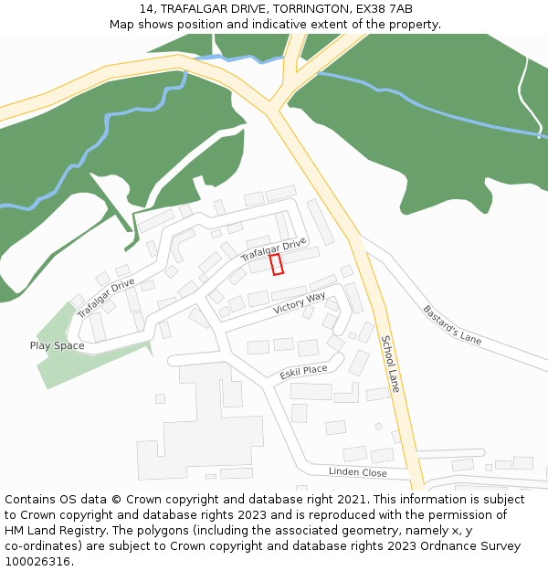 14, TRAFALGAR DRIVE, TORRINGTON, EX38 7AB: Location map and indicative extent of plot