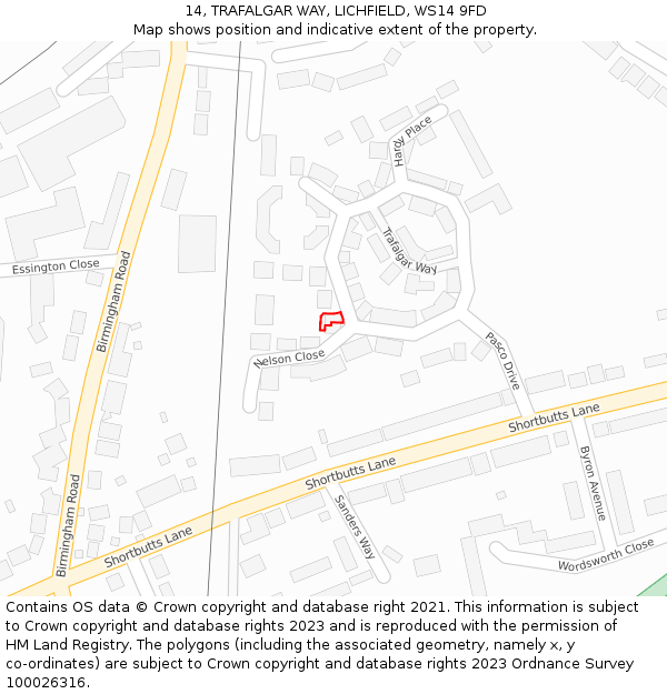 14, TRAFALGAR WAY, LICHFIELD, WS14 9FD: Location map and indicative extent of plot