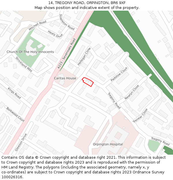 14, TREGONY ROAD, ORPINGTON, BR6 9XF: Location map and indicative extent of plot