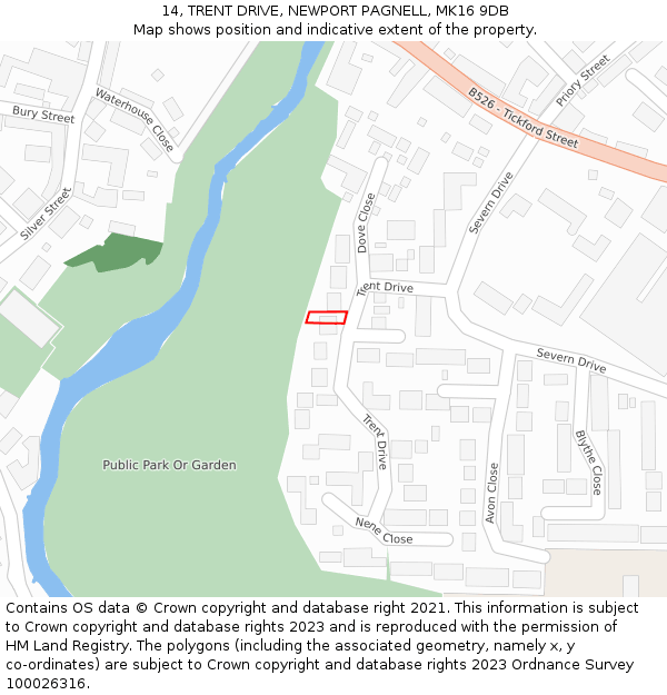 14, TRENT DRIVE, NEWPORT PAGNELL, MK16 9DB: Location map and indicative extent of plot