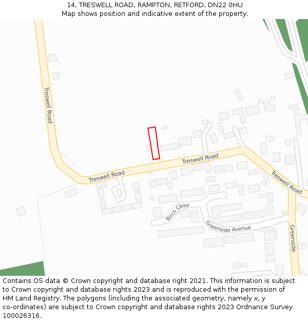 14, TRESWELL ROAD, RAMPTON, RETFORD, DN22 0HU: Location map and indicative extent of plot