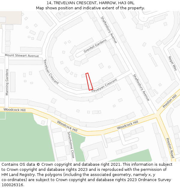 14, TREVELYAN CRESCENT, HARROW, HA3 0RL: Location map and indicative extent of plot