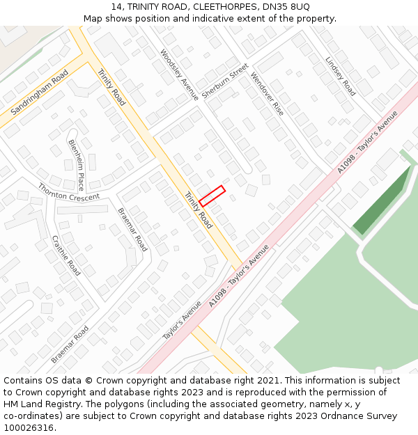 14, TRINITY ROAD, CLEETHORPES, DN35 8UQ: Location map and indicative extent of plot