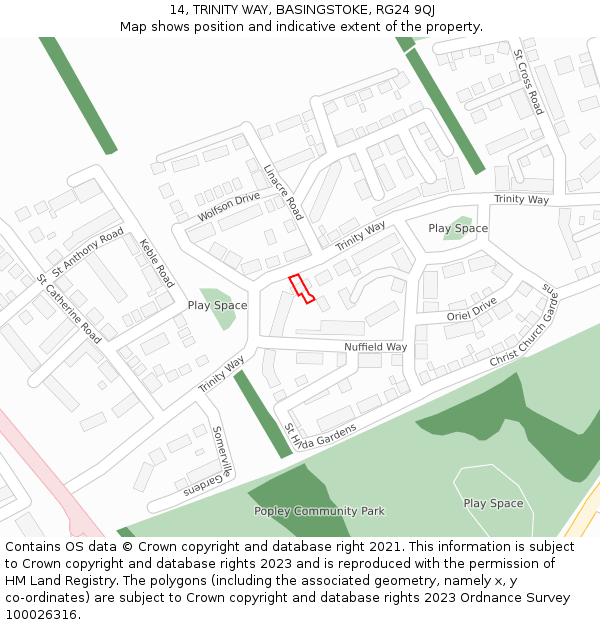 14, TRINITY WAY, BASINGSTOKE, RG24 9QJ: Location map and indicative extent of plot