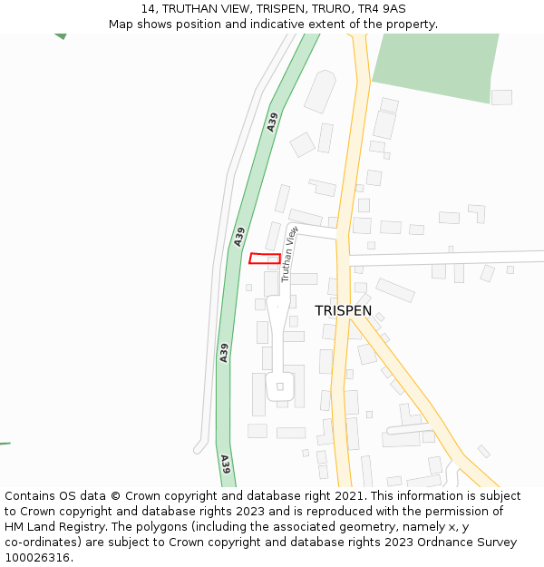 14, TRUTHAN VIEW, TRISPEN, TRURO, TR4 9AS: Location map and indicative extent of plot