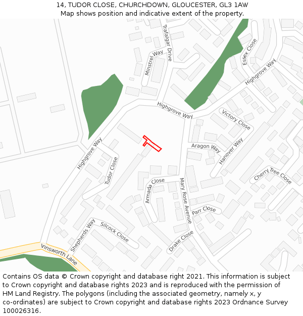 14, TUDOR CLOSE, CHURCHDOWN, GLOUCESTER, GL3 1AW: Location map and indicative extent of plot