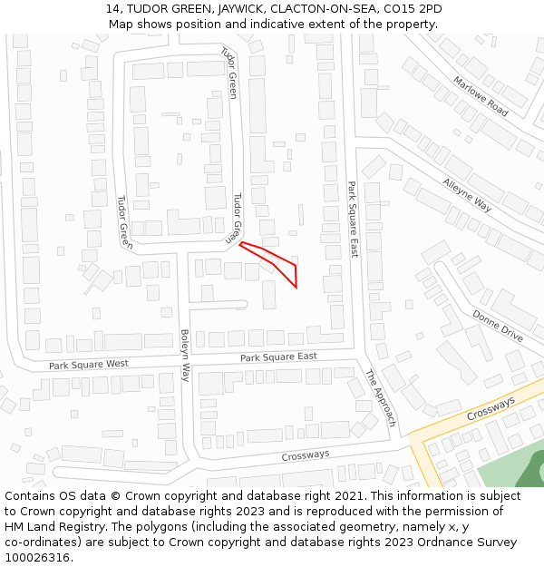 14, TUDOR GREEN, JAYWICK, CLACTON-ON-SEA, CO15 2PD: Location map and indicative extent of plot