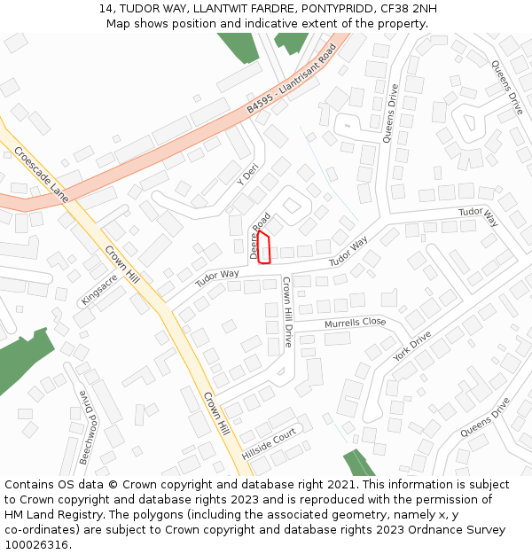 14, TUDOR WAY, LLANTWIT FARDRE, PONTYPRIDD, CF38 2NH: Location map and indicative extent of plot