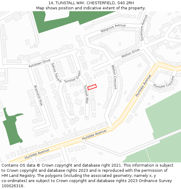 14, TUNSTALL WAY, CHESTERFIELD, S40 2RH: Location map and indicative extent of plot