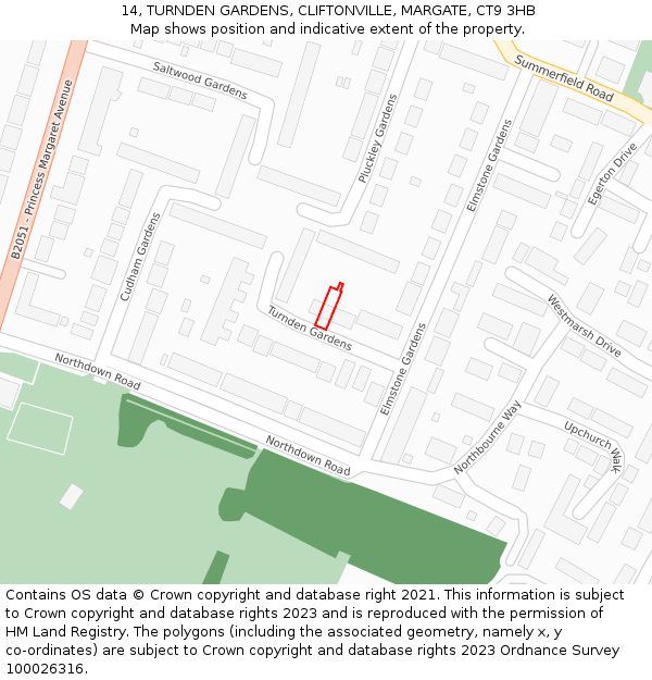 14, TURNDEN GARDENS, CLIFTONVILLE, MARGATE, CT9 3HB: Location map and indicative extent of plot