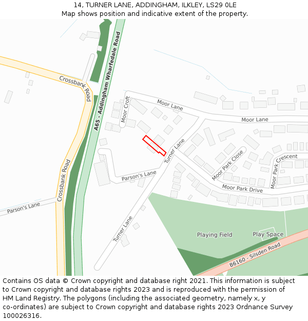 14, TURNER LANE, ADDINGHAM, ILKLEY, LS29 0LE: Location map and indicative extent of plot